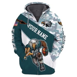 Personalized Philadelphia Eagles Mascot Camo 3D Hoodie