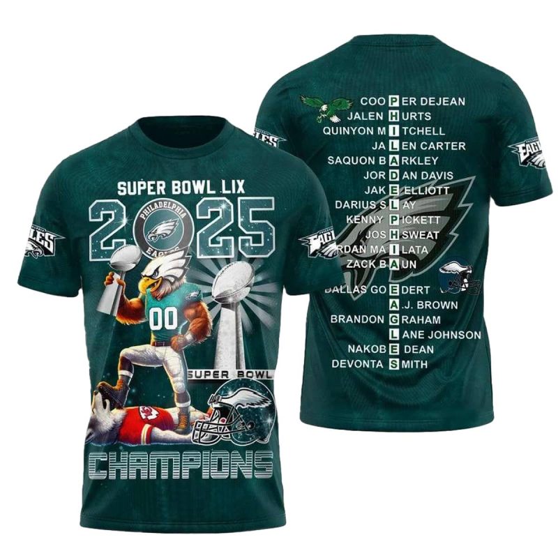 17Ytn19Z Eagles Super Bowl Lix 2025 Champions 3D Shirt