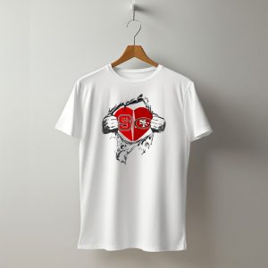 49Ers Nc State Heart Symbol With Torn Fabric T-Shirt