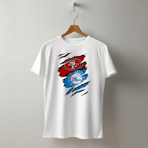 49Ers Sf 76Ers Philadelphia Logos In Scratched T-Shirt
