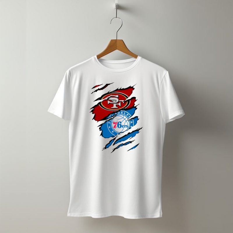 49Ers Sf 76Ers Philadelphia Logos In Scratched T Shirt T Shirt 1