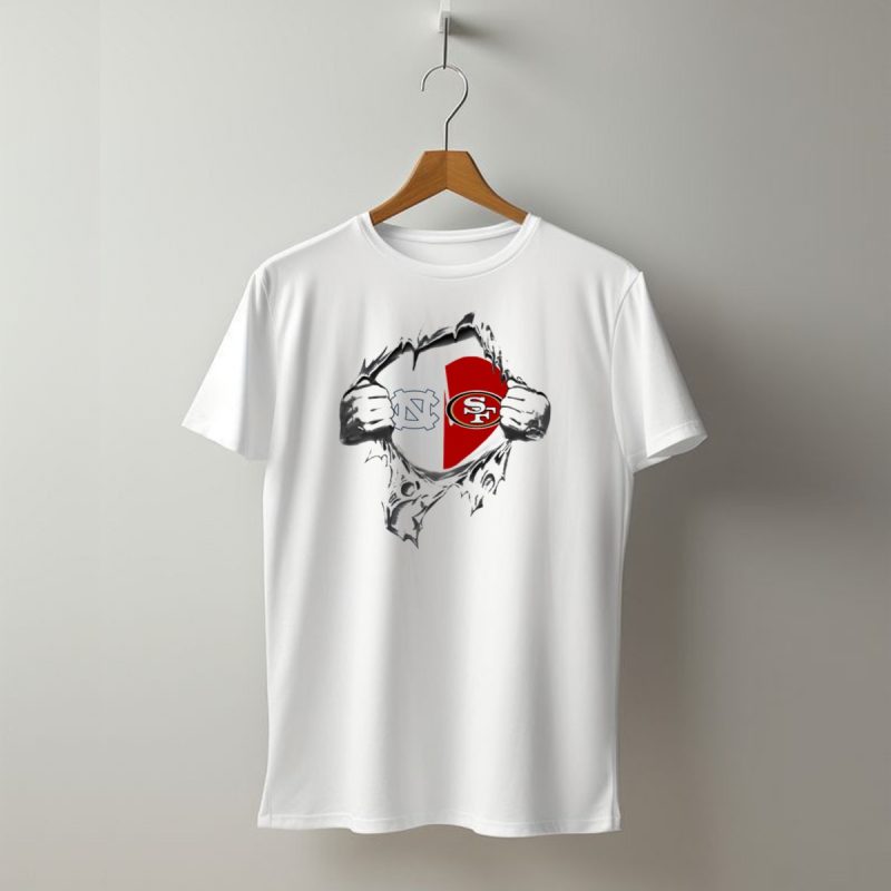 49Ers Tar Heels San Francisco Unc Heart Torn Fabric T Shirt T Shirt 1