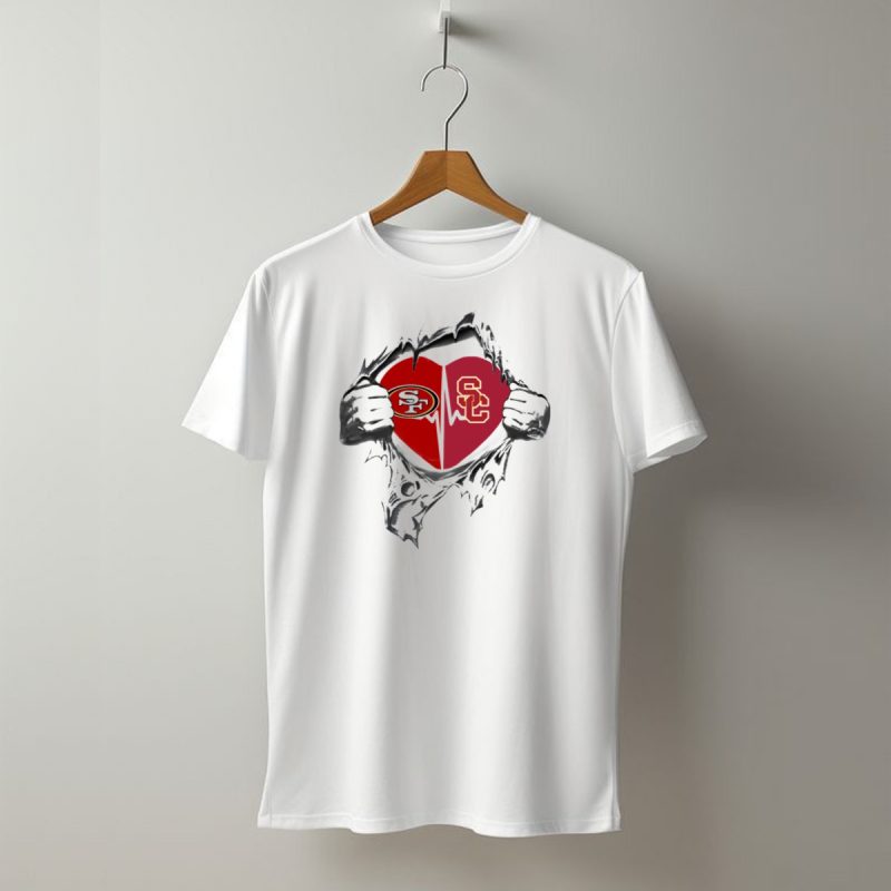 49Ers Trojans Heartbeat With Sf And Sc T Shirt T Shirt 1