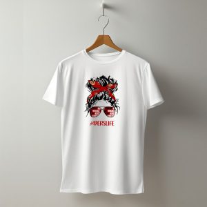 49Erslife Messy Bun Girl With 49Ers Headband And Glasses T-Shirt