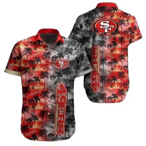 49ers Beachside Twilight Black And Red Sunset Palms Hawaiian Shirt