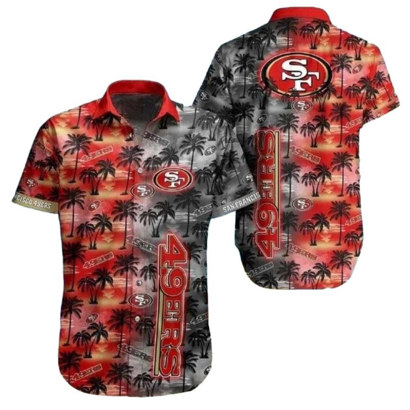 49Ers Beachside Twilight Black And Red Sunset Palms Hawaiian Shirt 1