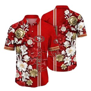 49ers Bold Florals And Stripes Hawaiian Shirt