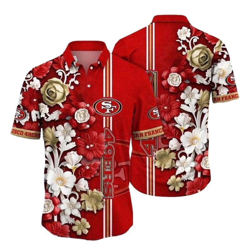 49Ers Bold Florals And Stripes Hawaiian Shirt 1