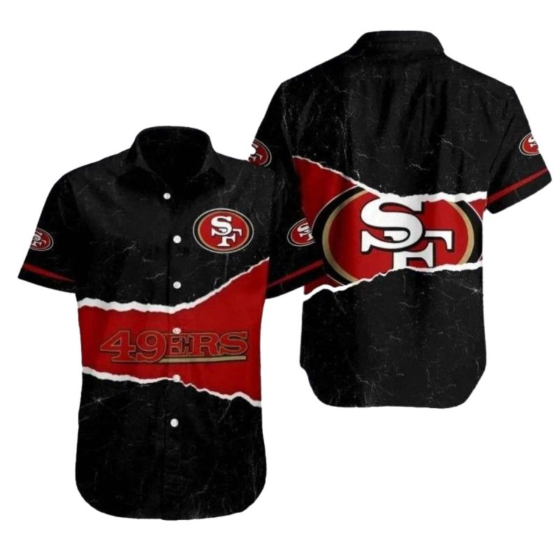 49Ers Bold Stripe Black Red Statement Hawaiian Shirt 1