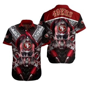 49ers Cybernetic Skull Red Crimson Hawaiian Shirt