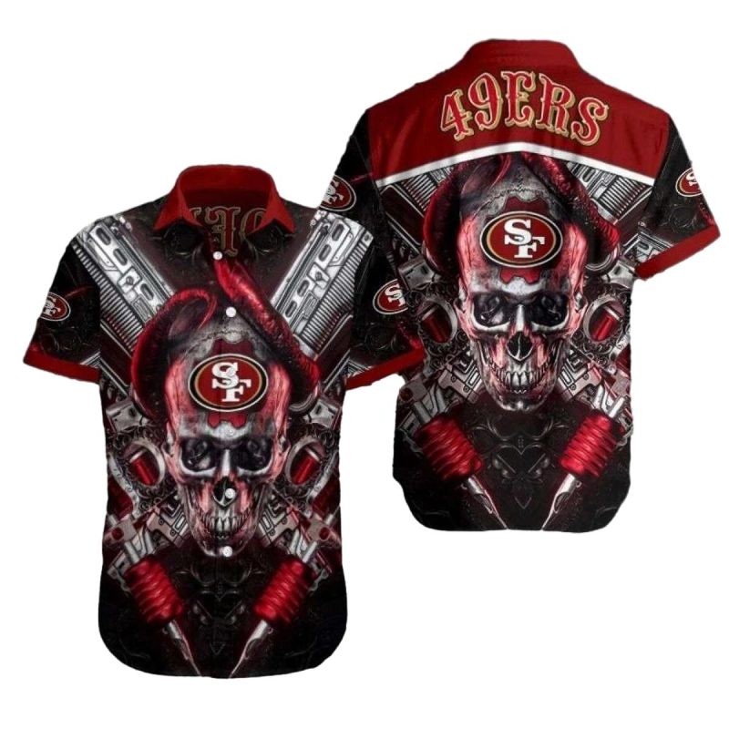 49Ers Cybernetic Skull Red Crimson Hawaiian Shirt 1