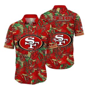 49ers Exotic Foliage And Logo Hawaiian Shirt