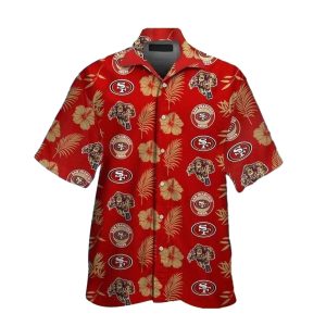 49ers Hibiscus And Logoâ Red Hawaiian Shirt