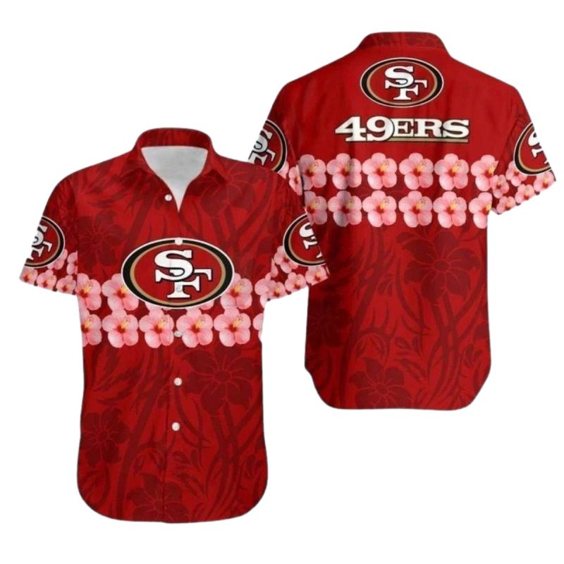49Ers Hibiscus Stripe Bold Team Logo Hawaiian Shirt 1