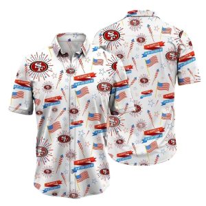 49ers Independence Day White With Team Spirit Design Hawaiian Shirt