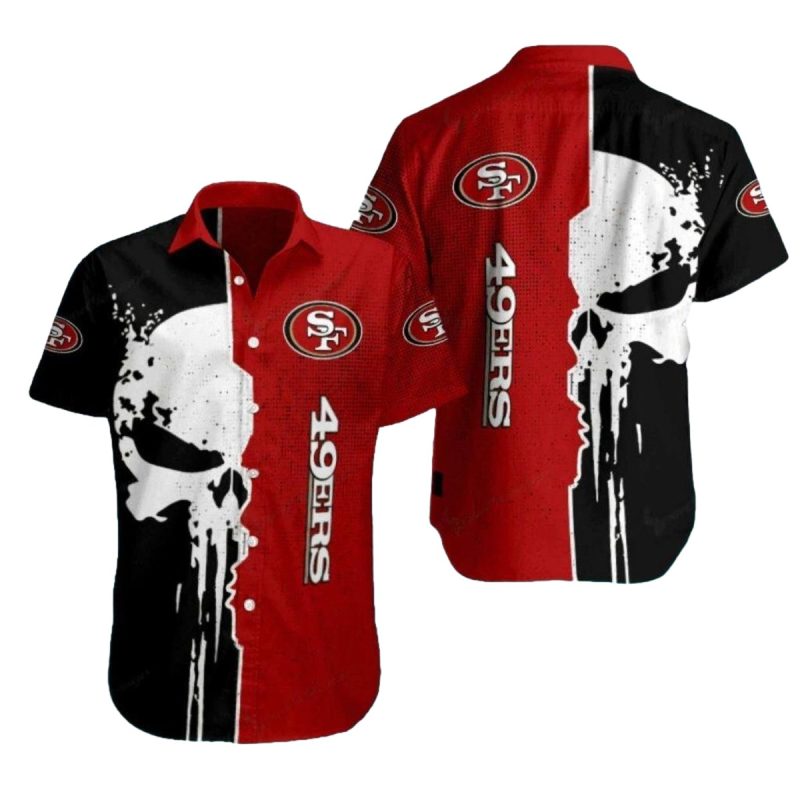 49Ers Logo And Skull Punisher Black Red Hawaiian Shirt 1