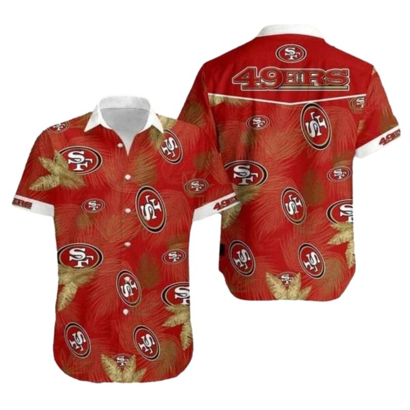 49Ers Logo Red And Gold Palm Leaves Pattern Hawaiian Shirt 1