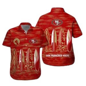49ers Logo Red With Surfboard Beach Hawaiian Shirt