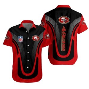 49ers Logo Swoosh Red Black Wave Hawaiian Shirt