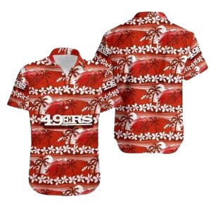 49ers Logo With Coconut Tree And Retro Football Graphics Hawaiian Shirt