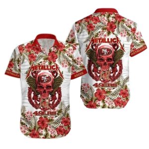 49ers Metal Skull And Floral Hawaiian Shirt