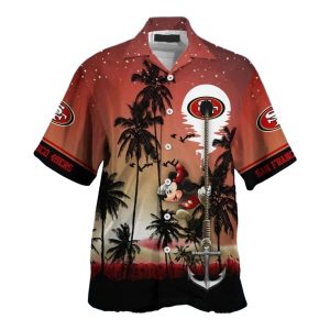 49ers Mickeu Mouse Sunset Anchor Tropical Scene Hawaiian Shirt