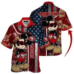 49ers Mickey Mouse American Flag Tropical Hawaiian Shirt