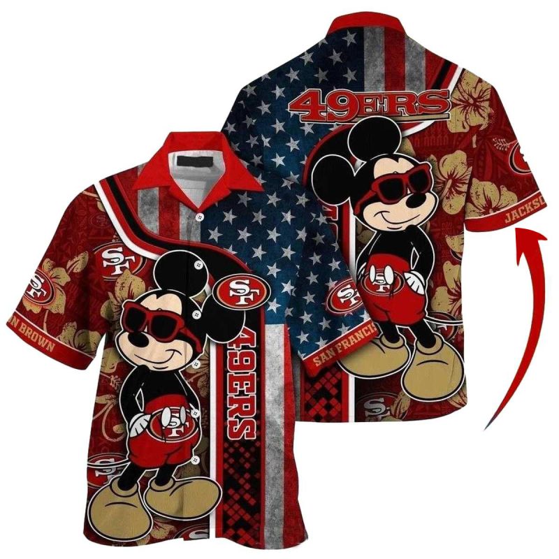 49Ers Mickey Mouse American Flag Adventure Tropical Hawaiian Shirt 1