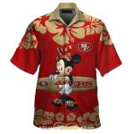 49ers Minnie Mouse Surfing Floral Red Design Hawaiian Shirt