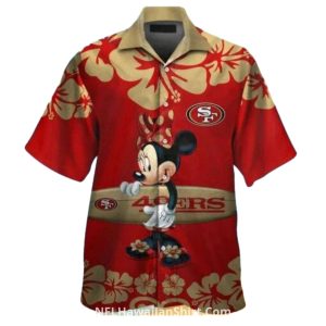 49ers Minnie Mouse Surfing Floral Red Design Hawaiian Shirt