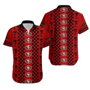 49ers Logo Black And Red Checkered Pattern Hawaiian Shirt