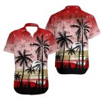 49ers Multi Logo Black Palm Tree Sunset Design Hawaiian Shirt