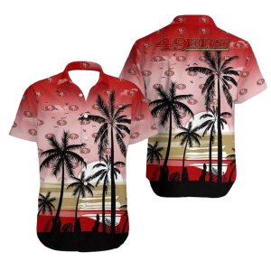49ers Multi Logo Black Palm Tree Sunset Design Hawaiian Shirt