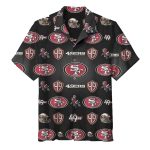 49ers Multi Logo Helmet And Mascot Funny Black Hawaiian Shirt