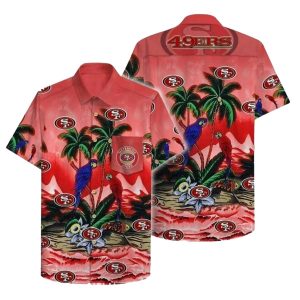 49ers Logo With Parrot Red And Green Tropical Hawaiian Shirt