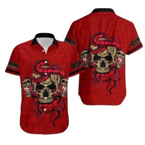49ers Red Skull And Snake Fierce Design Hawaiian Shirt