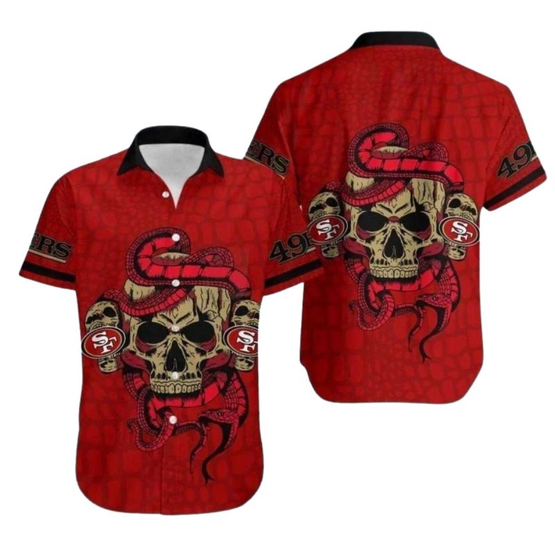 49Ers Red Skull And Snake Fierce Design Hawaiian Shirt 1