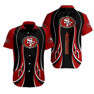 49ers Sleek Swirl Black And Red Hawaiian Shirt