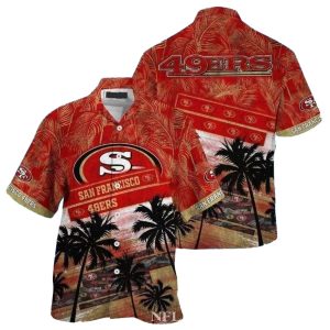 49ers Tiki Sunset Red Palms Hawaiian Shirt