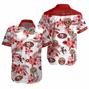 49ers Tropical Paradise Red White Floral Hawaiian Shirt