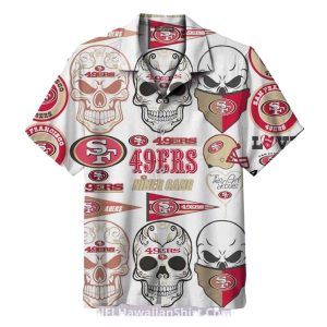 49ers White Skull And Football Graphics Hawaiian Shirt