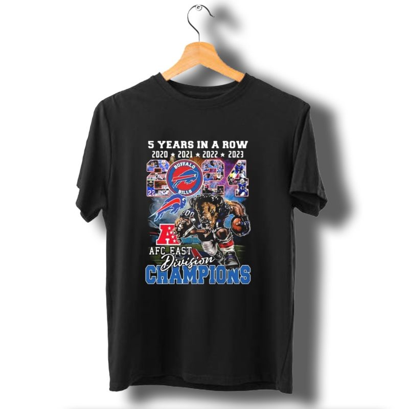 5 Years In A Row 2024 Buffalo Bills Afc East Division Champions Mascot Football T Shirt 1 T Shirt 1