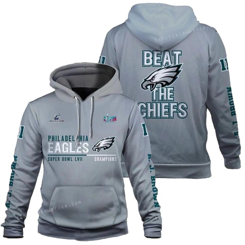 A. J. Brown 11 Beat The Chiefs Philadelphia Eagles Super Bowl Champion 2023 3D Hoodie Design 1