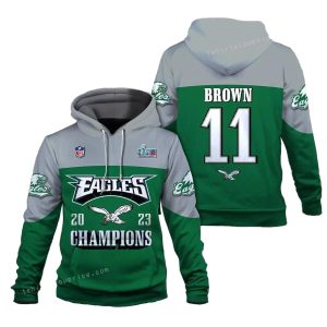AJ Brown 11 Eagles 2023 Champions Philadelphia Eagles SB Champion 2023 All Over Print Hoodie