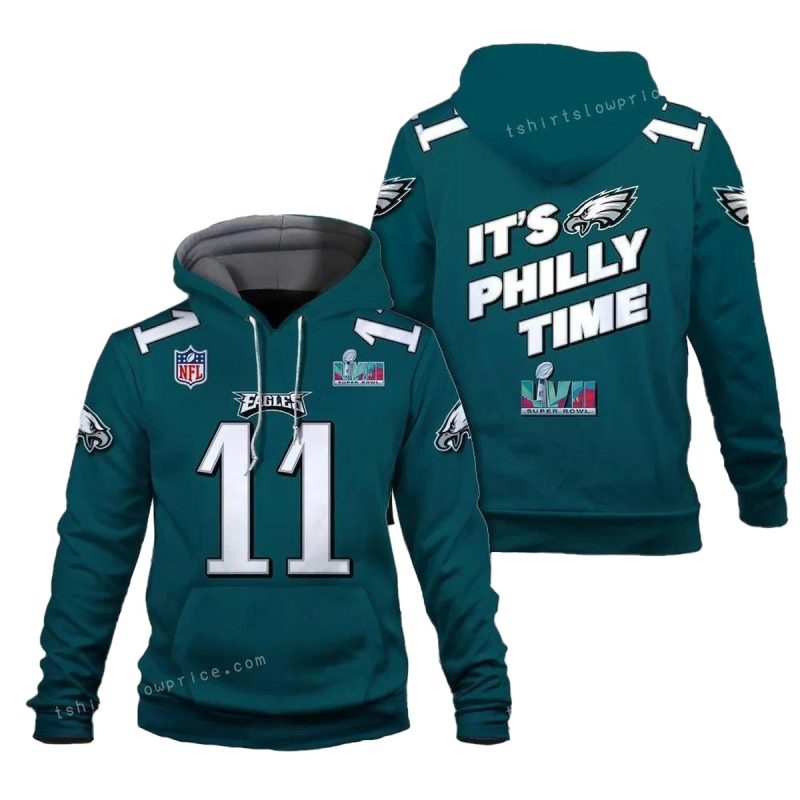 A. J. Brown 11 It Is Philly Time Philadelphia Eagles Super Bowl Champion 2023 Custom 3D Hoodie 1