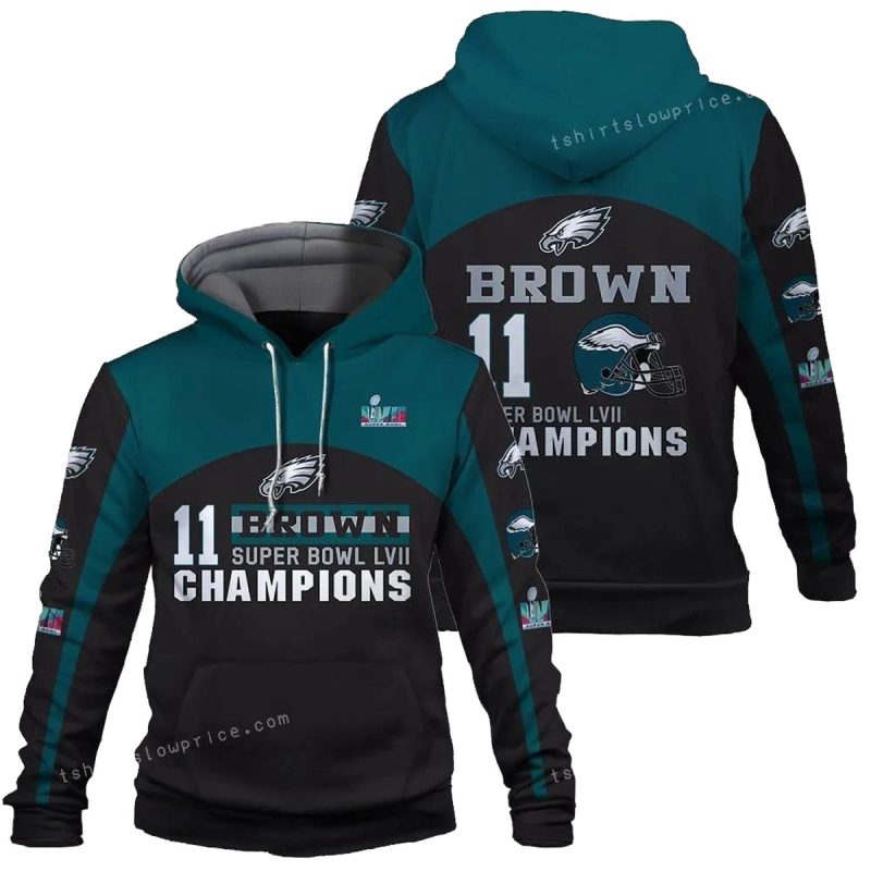A. J. Brown 11 Super Bowl Champions Philadelphia Eagles Super Bowl Champion 2023 3D Pullover Hoodie 1