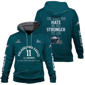 Brown 11 The More You Hate Us The Stronger We Are Philadelphia Eagles All Over Print Hoodie
