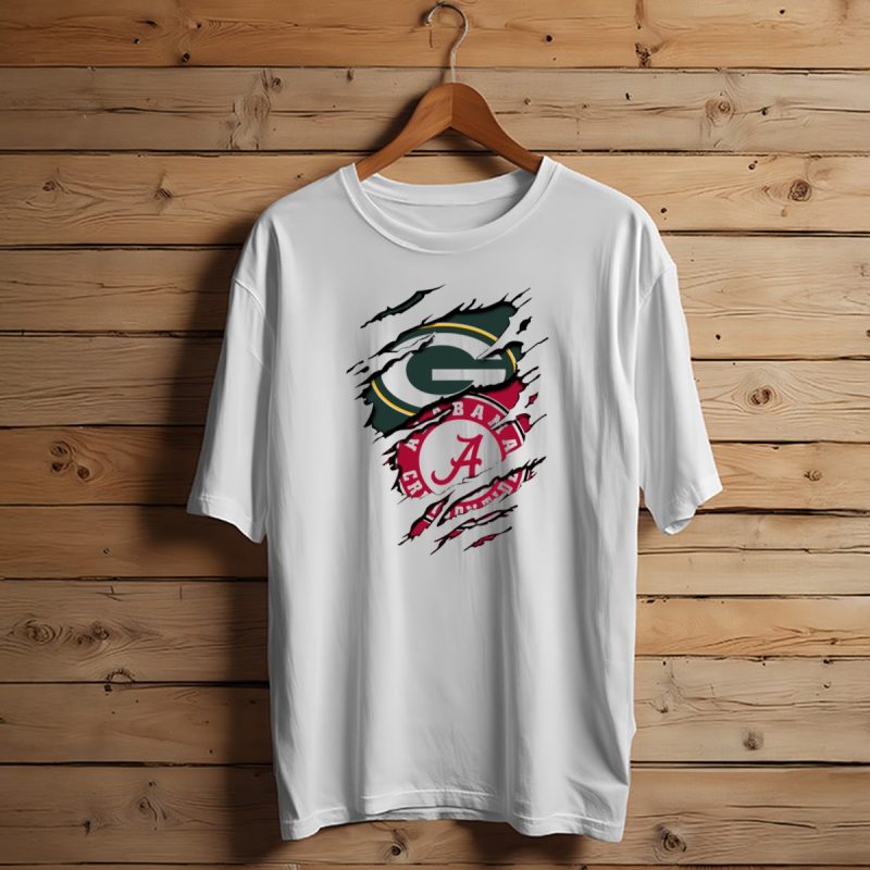 Alabama Crimson Tide Green Bay Packers Rip Effect T Shirt T Shirt 1 1