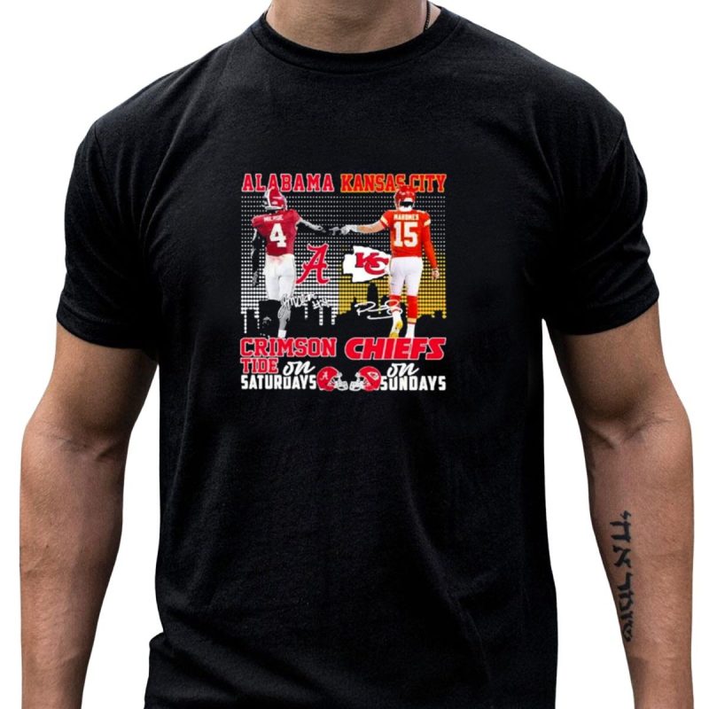 Alabama Crimson Tide Saturdays Kansas City Chiefs Sundays Mcilroy 4 Mahomes 15 T Shirt T Shirt 1 1