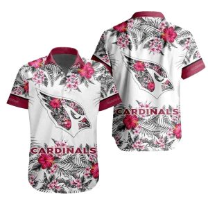 Aloha Endzone White NFL Hawaiian Cardinals Shirt With Pink Flora Accents